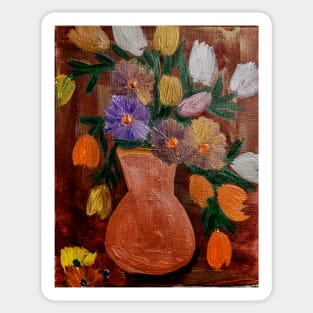 Some abstract mixed flowers in a metallic vase Sticker